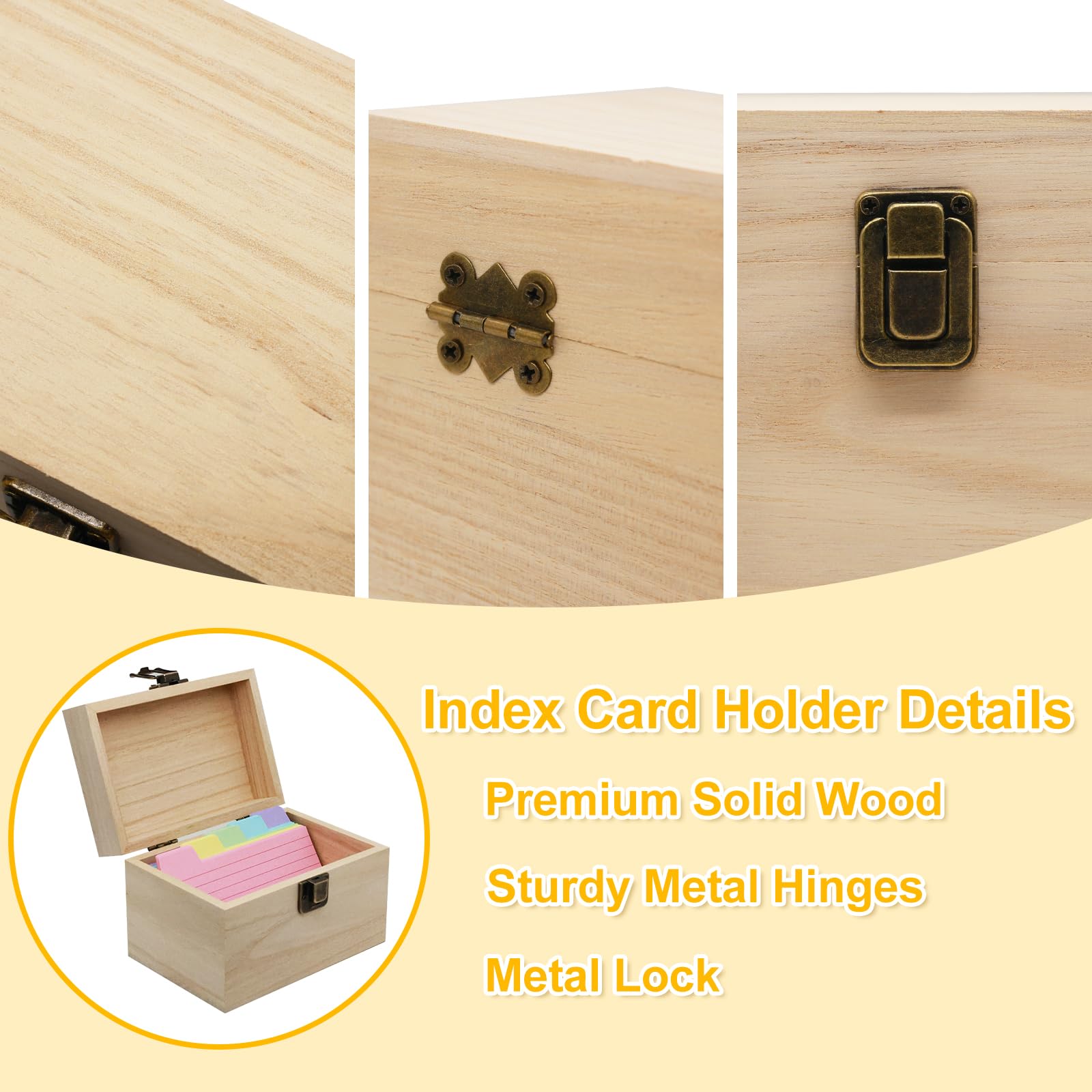 Houten Indexkaartdoos – 15x10x10,5 Cm – Met 150 Kaarten In 6 Kleuren, Verdeelkaarten – Voor Notities, Recepten, Flashkaarten