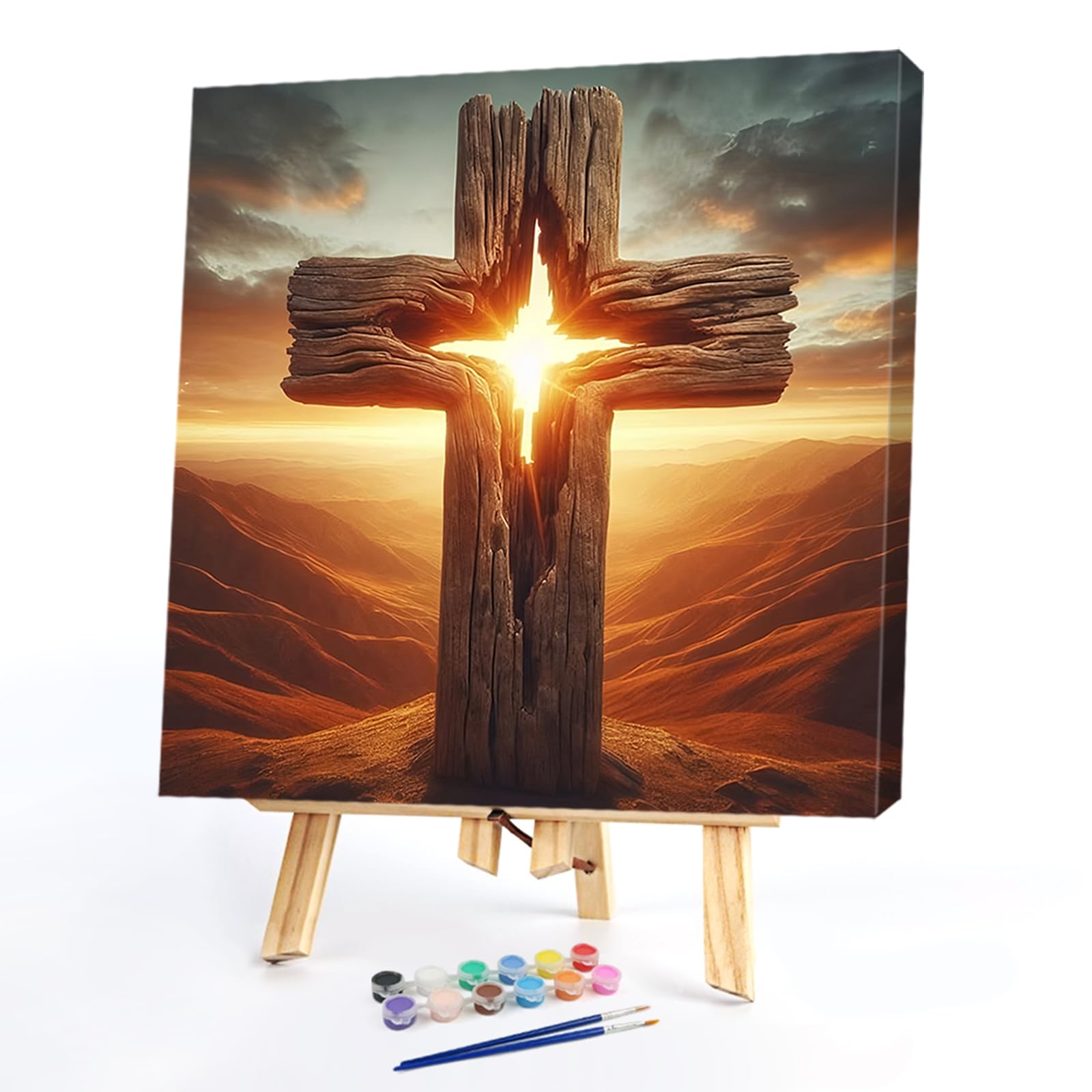 POETRYDRAW DIY Cross Paint by Numbers Kits Drawing Paintwork on Canvas 40x40cm Without Frame Canvas Oil Painting Number Painting for Adults Gift Home Wall Decor