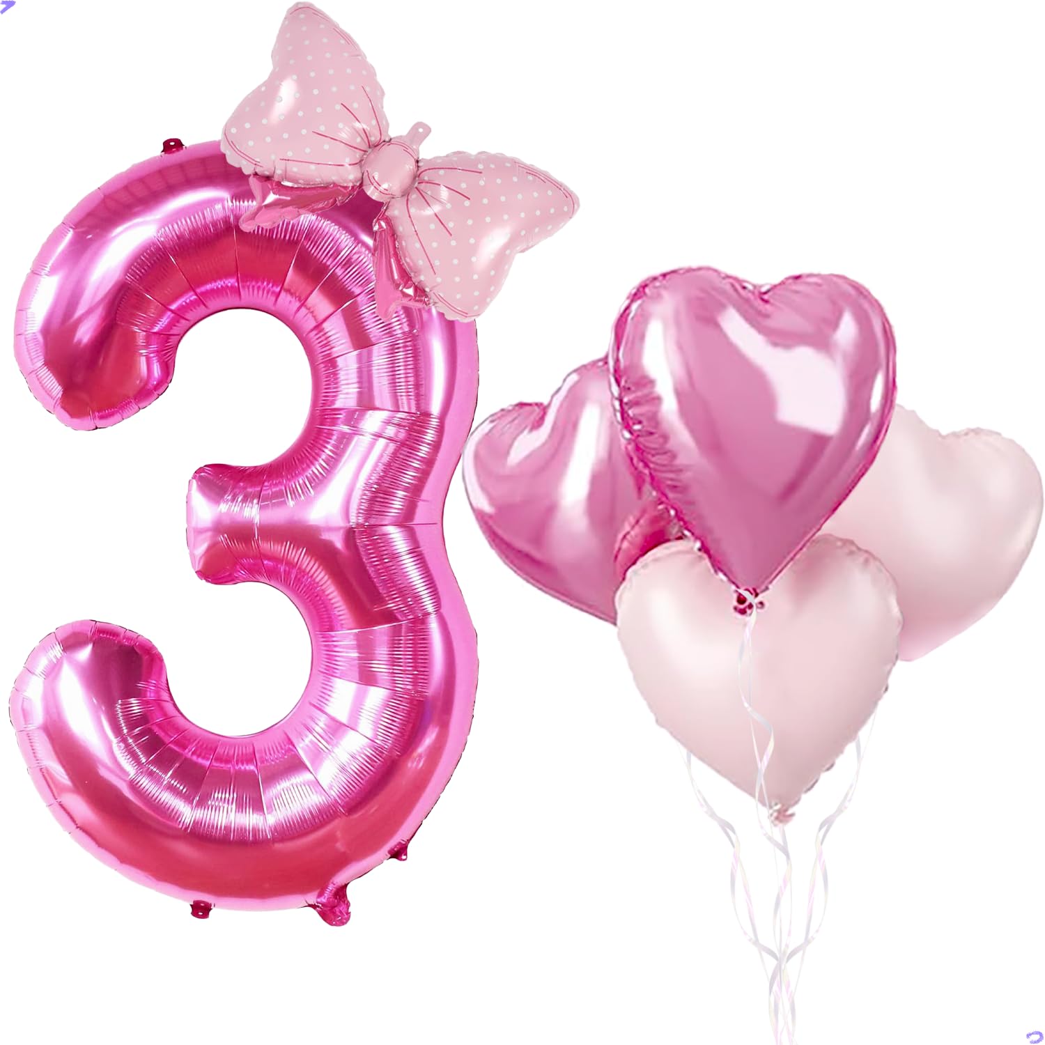 40 Inch Huge Pink 3 Balloon for Girls, Foil Mylar Helium Pink 3 Balloon Number for Girls 3rd Birthday Little Miss Threenager Birthday Decorations,