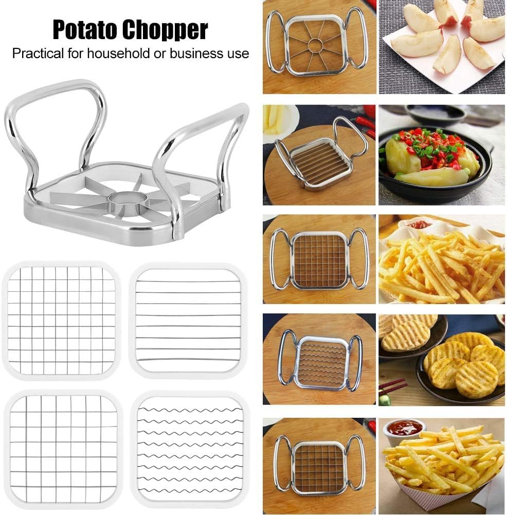 Tritatutto multifunzione 5 in 1 per verdure e patatine fritte con lame in acciaio inossidabile, affettatrice manuale per patate, cipolle, formaggio e altro, argento
