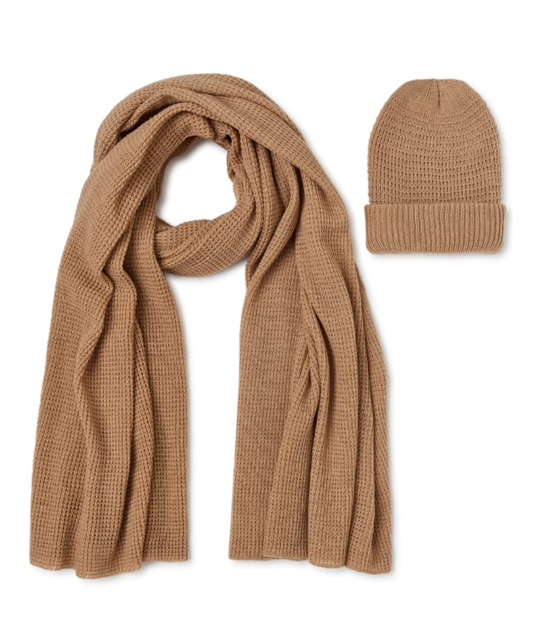 Ant Brown Waffle Scarf & Beanie 2 Piece Set