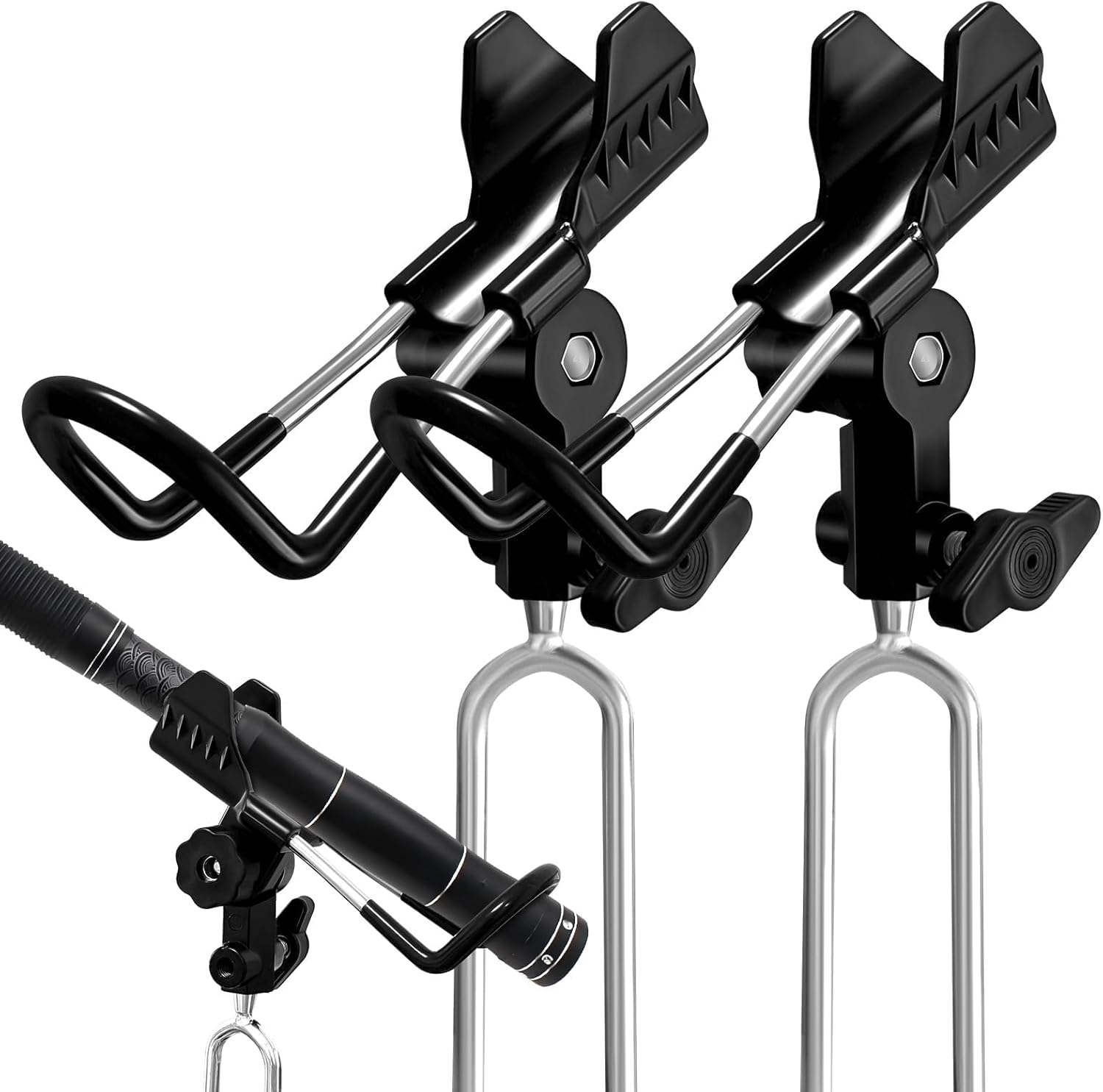 E-jades Fishing Rod Holders for Bank Fishing, Upgraded Secure Gear Mesh Fishing Pole Holders for Ground 360° Adjustable, 2pcs Extra Long Drill Rod Stand for Catfish, Beach, Mud, Gifts for Men Birthday