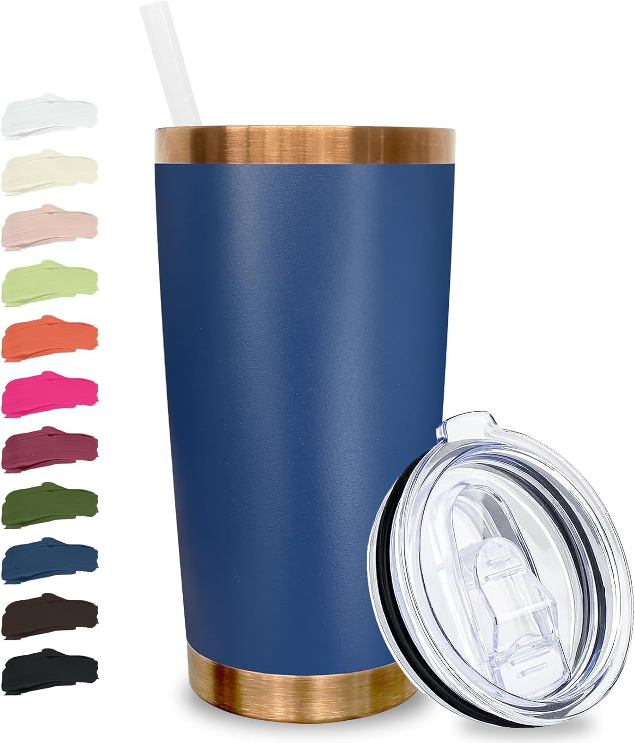 20 oz Tumbler Stainless Steel Tumbler with Lid and Straw, Double Wall Vacuum Insulated Travel Coffee Mug for Laser Engrave, Powder Coated Cup for Hot and Cold Drinks (Navy,1 pack)