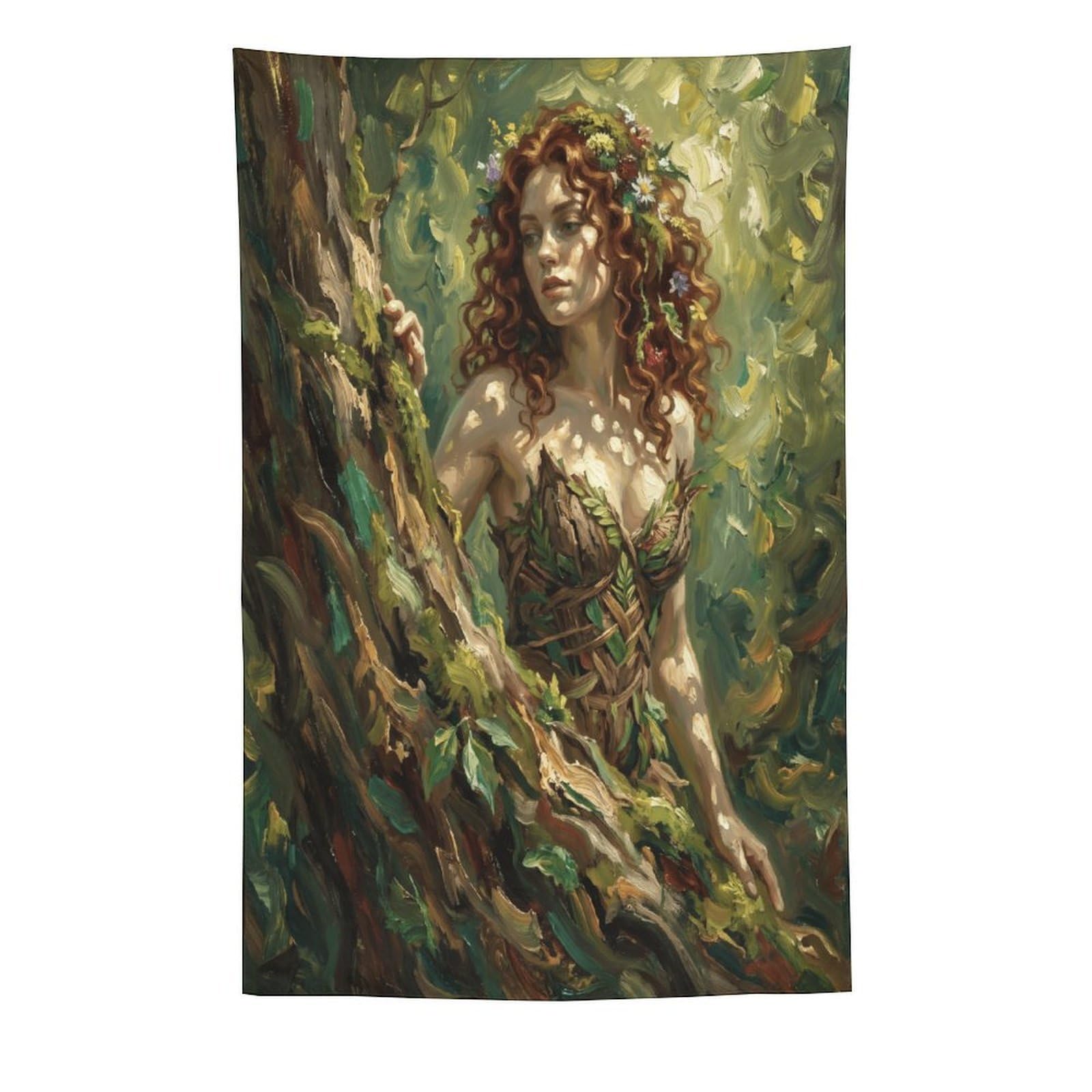 W7C8U2X3 Forest Goddess Tree Nymph Wall Tapestry, Enchanted Woodland