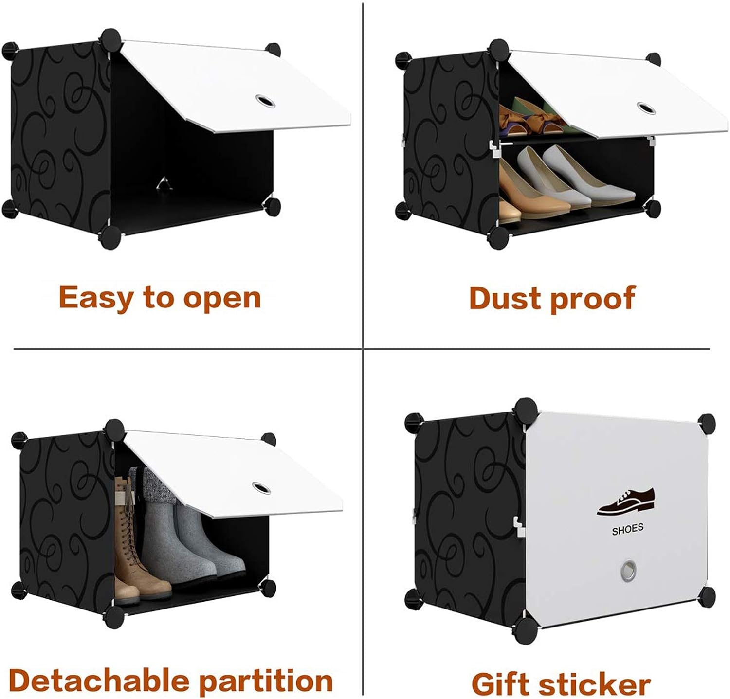 KOUSI Portable Shoe Rack Organizer 48 Pair Tower Shelf Storage Cabinet Stand Expandable for Heels, Boots, Slippers, 8 Tier Black