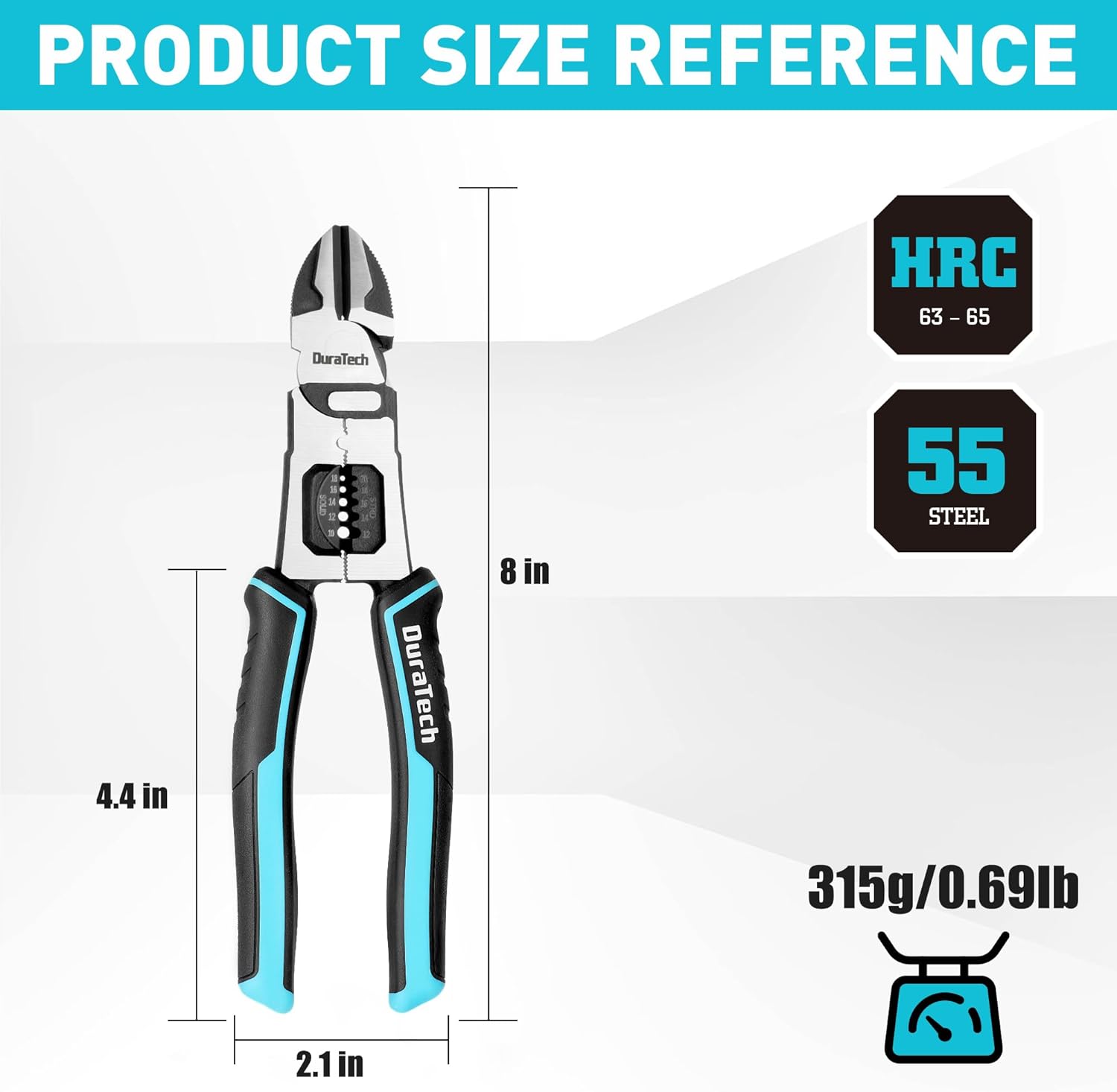 DURATECH 4-in-1 Diagonal Cutting Pliers, 8" Multifunction Heavy Duty Side-Cutting Pliers with Wire Stripper, Wire Cutters with Ergonomic Handle for Electricians and Homes - Image 7