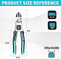 Vista 7 de DURATECH - Alicates de corte diagonal 4 en 1, alicates multifuncionales de corte lateral resistentes de 20 cm con pelacables, cortadores de alambre