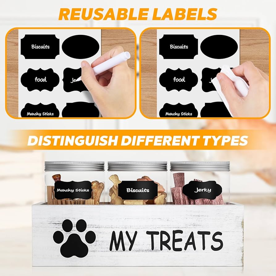 amazon-com-qeerable-dog-treat-container-for-countertop-dog-food-storage-with-3-jars-pet-food-organizer-for-puppy-airtight-white-wooden-dog-treat-storage-with-lids-great-gift for Free Printable Dog Treat Labels Amazon.com: qeerable Dog Treat Container for Countertop - Dog Food Storage with 3 Jars - Pet Food Organizer For Puppy - Airtight White Wooden Dog Treat Storage With Lids - Great Gift for Free Printable Dog Treat Labels