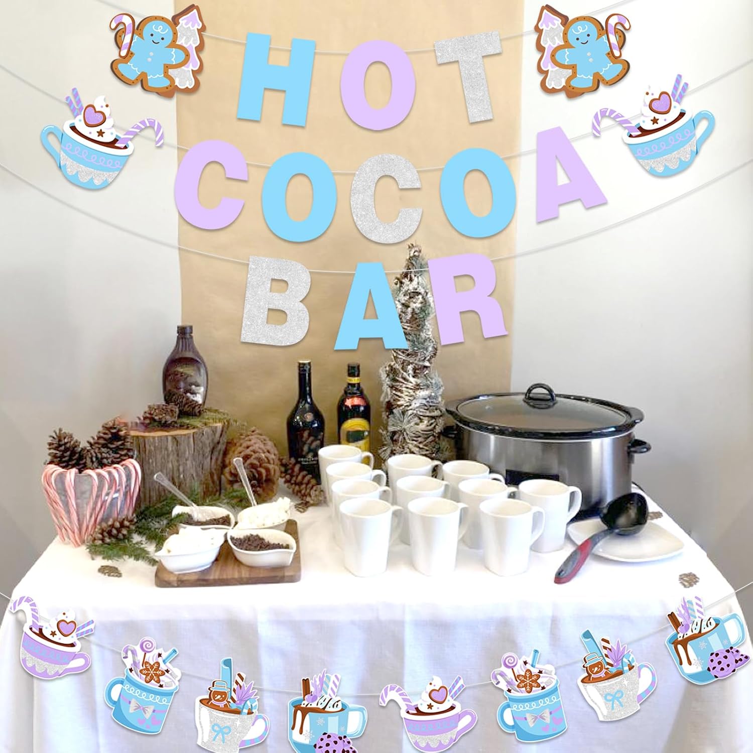 Hot Cocoa Bar Banner Hot Cocoa Bar Decorations Kit Blue Purple Chocolate Bars Garland Winter Chocolate Party Decoration For Winter Xmas Birthday Baby Its Cold Outside Baby Shower New Year