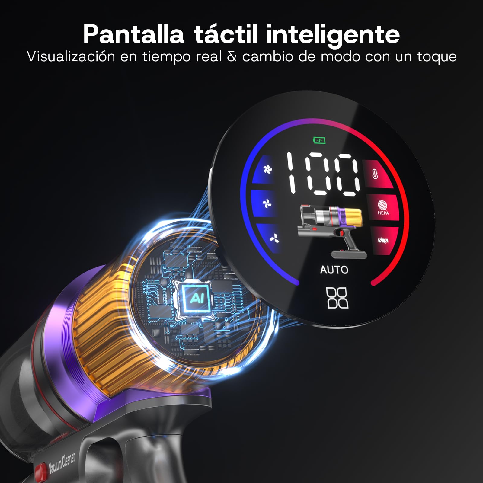 V16 Aspiradora sin Cable 55Kpa/600W/80Mins, Aspirador Escoba sin Cable con Pantalla Táctil LED, Modo Automático, Aspirador Inalámbrico Antienredo para Suelo Alfombra Pelos de Animales