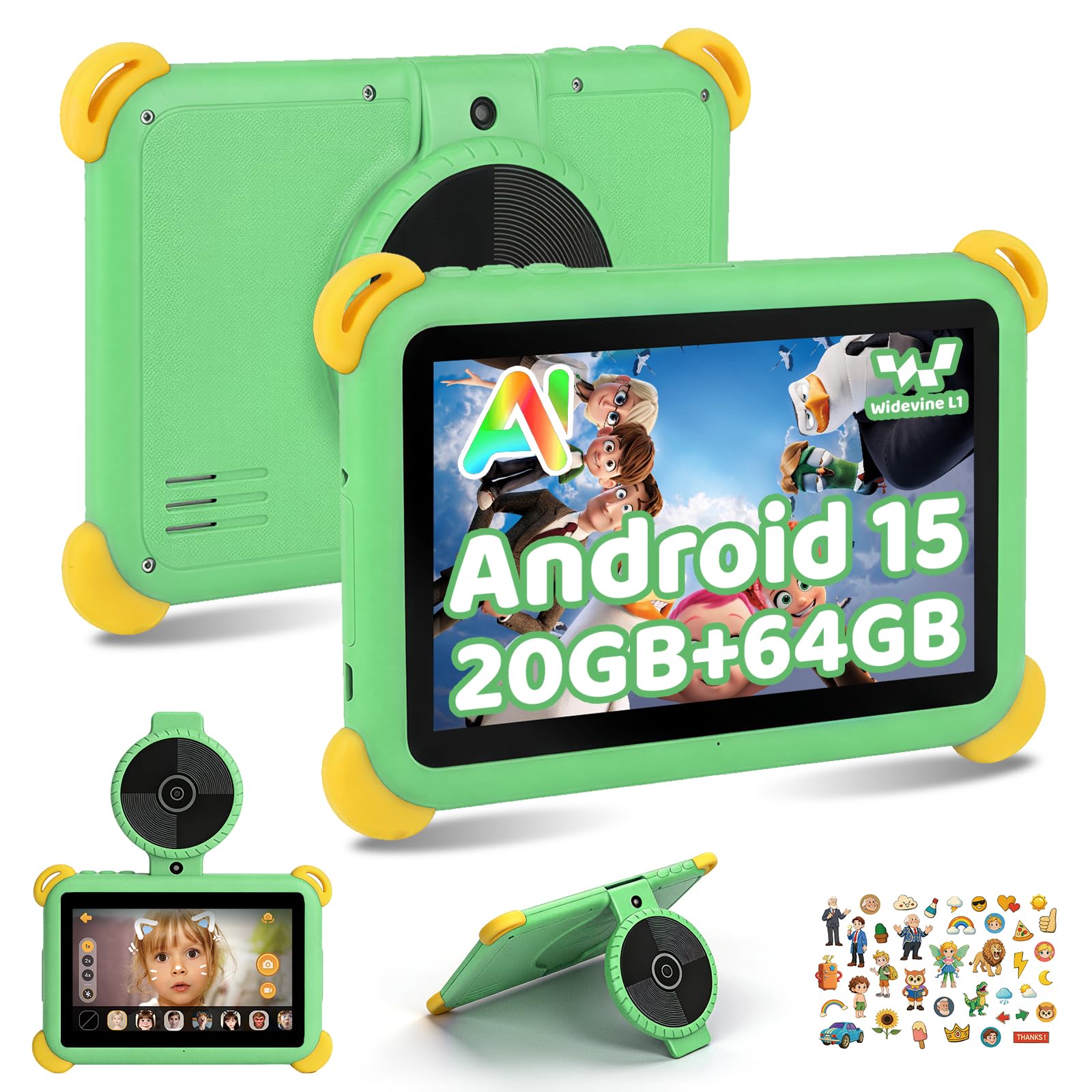 Kids Tablet 7 inch Android 15 Tablet for Kids, 20GB+64GB (TF 1TB), Android Tablet with Parental Control, AI Dual Cam & Learning, WiFi 6/BT 5.3, Widevine L1, Kid Tablet with Protective Case - Purple — view 10