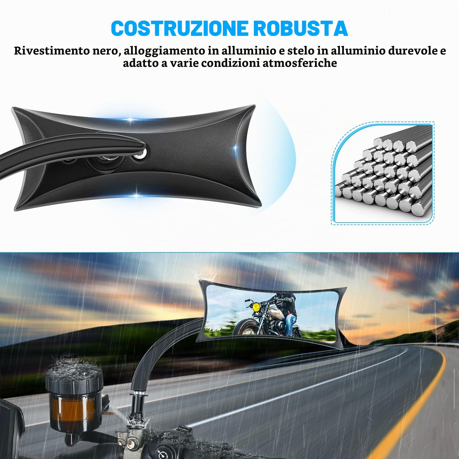 Specchietti Moto Nero, M10 Specchietto Retrovisore Moto Accessori Laterali Forma Irregolare Compatibile con Harley Sportster Custom Iron 883 Road King Street Softail ed Electra Glide