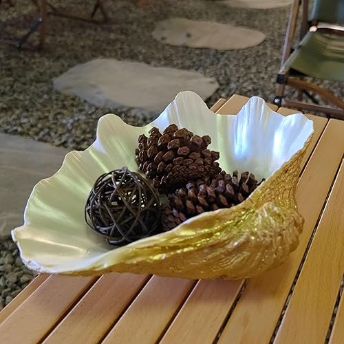 Miniatura 5 de ALIWINER Cuenco de resina de concha dorada grande con concha de almeja dorada con interior blanco perla, cuenco de concha de almeja náutica, cuenco