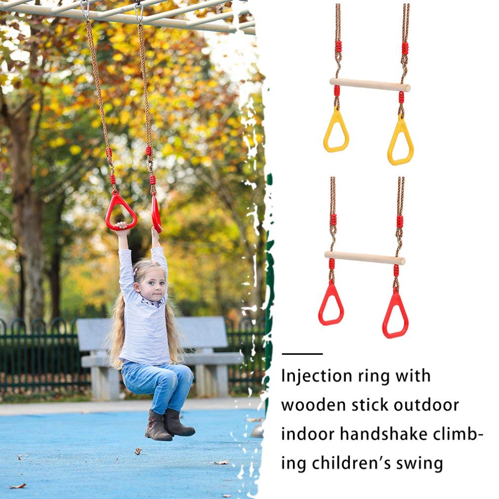 Trapeze bar,Morwealth Multifunctional Children's Wooden Trapeze Swing with Plastic Rings Gymnastics Rings for Hanging Up to 120 kg for Indoor and Outdoor Use (Red) - Image 4