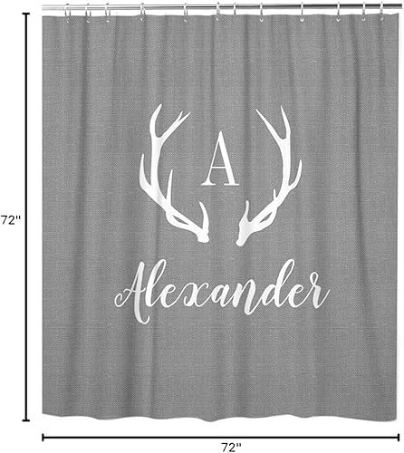 Miniatura 5 de Cortina de ducha, cortinas de ducha con monograma de cuernos grises rústicos con 12 ganchos, decoración de bañera de baño, cortinas de ducha
