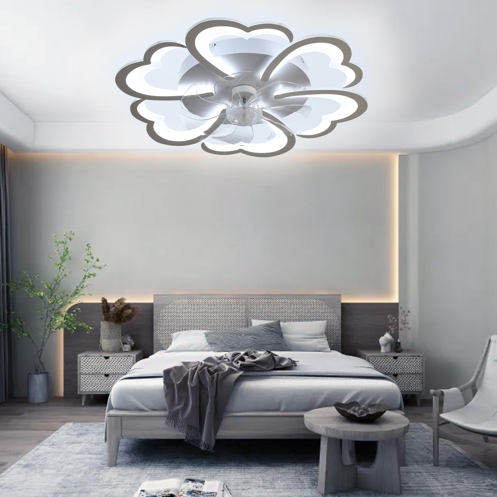 Ventilatore Da Soffitto Con Illuminazione Lampada Da Soffitto Con Ventilatore Con Telecomando Dimmerabile Silenzioso Timer, 6 Velocità Plafoniera Floreale LED 72W Ventilatore Con Luce Per Soggiorno
