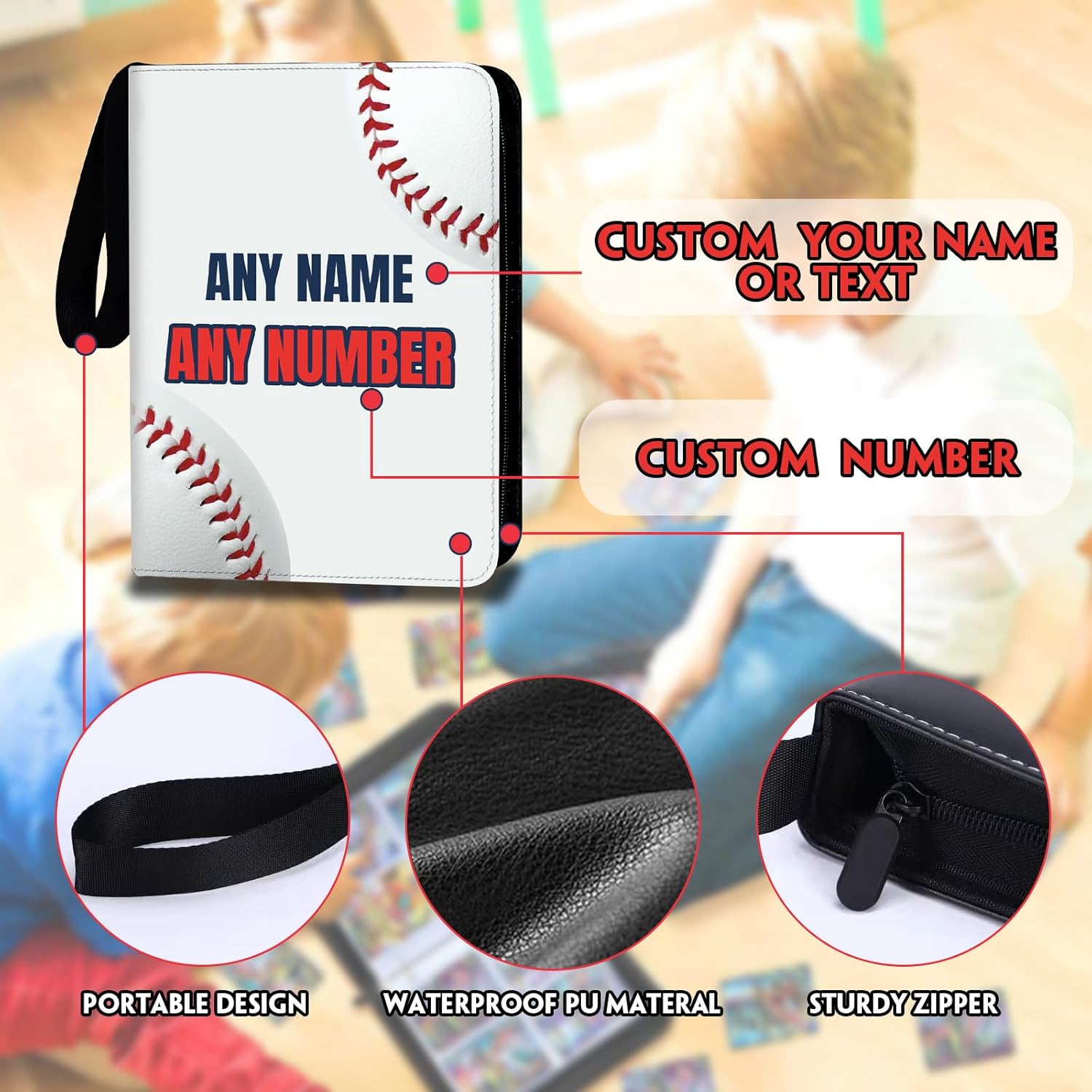HDSD Custom Baseball Card Binders Up to 900 Pockets - Sports Trading Cards Holder with 50 Sleeves - Personalize Your Name Number Text for Baseball Collectors Boys Girls Gift