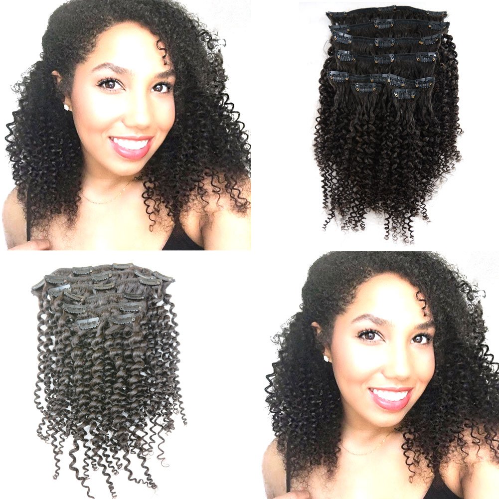 Natural Black Color Brazilian Remy Virgin Hair 3B 3C Kinky Curly African American Clip In Hair Extensions 120Gram 7 Pcs/Lot CliP-ons (12 inches)