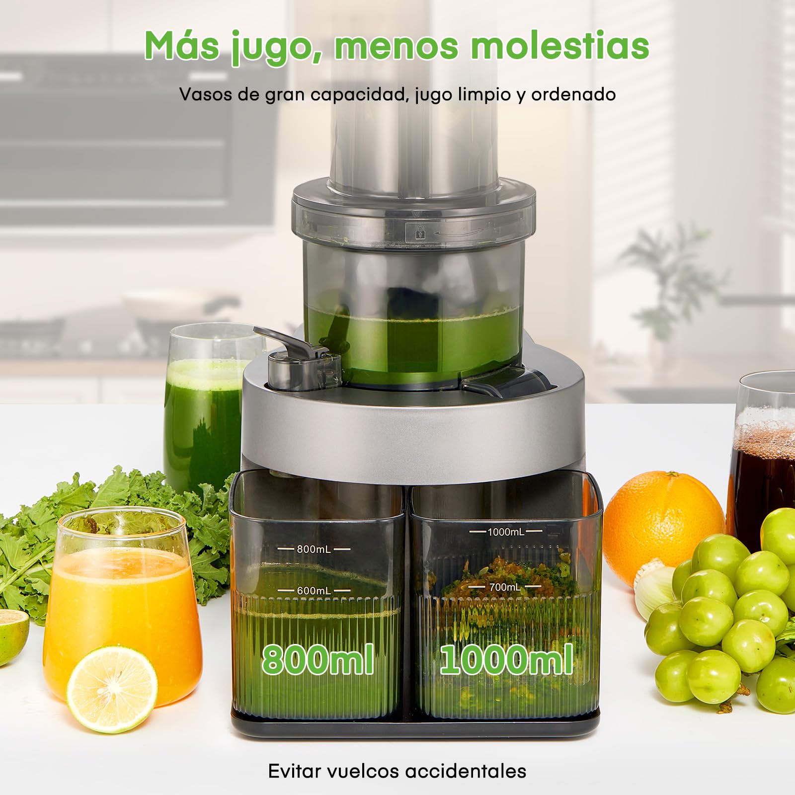 Licuadora Prensado en Frio, FOHERE Licuadora Frutas Verduras Conducto de 119MM, Extractor de zumos con motor silencioso y función inversa, fácil de limpiar con un cepillo extra, con recetas