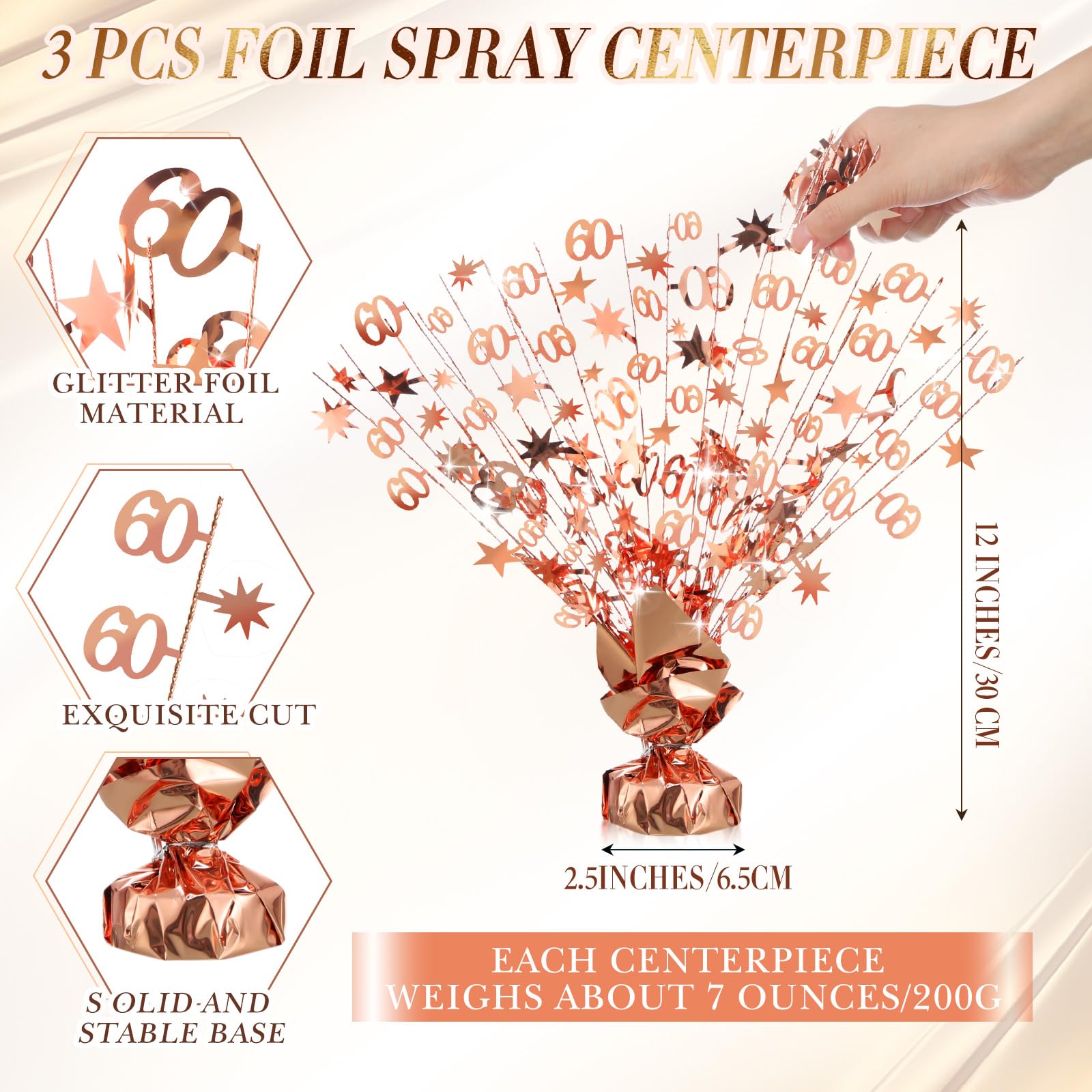 CraftyDream Table Decorations Rainbow Unicorns Metallic Gleam Foil Spray Centerpieces Unicorn Model Branches Leaf Glitter Plastic Spray Table Centerpieces for Party Birthdays (3 Pcs,60th)