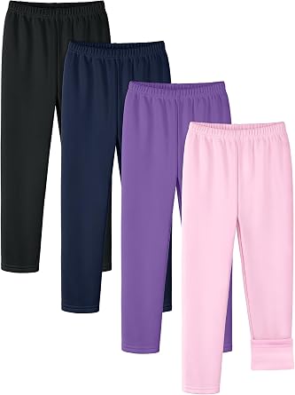 4 Pack Girls Fleece Lined Leggings Cotton Kids Winter Warm Leggings Thick Thermal Tights Pants