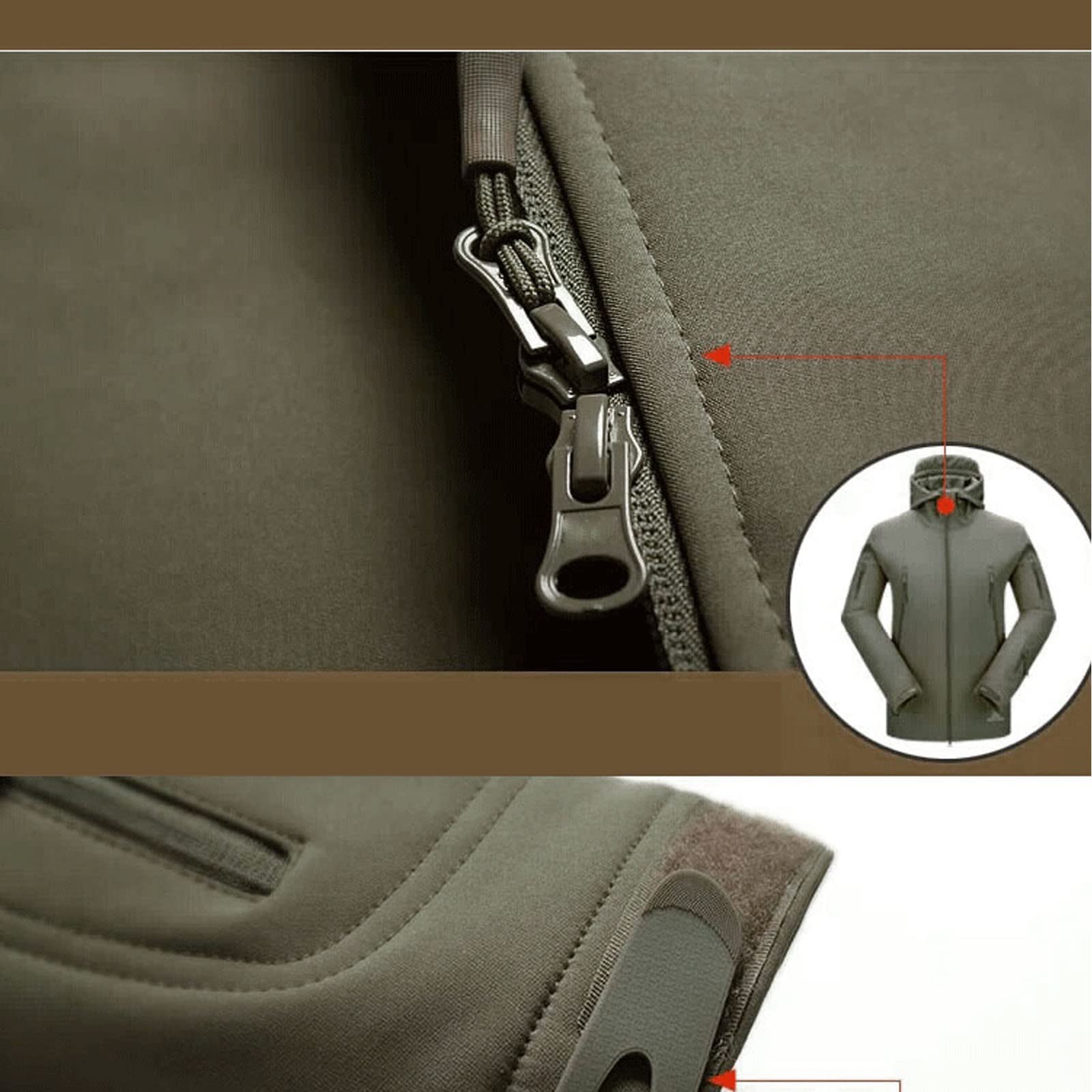 Męska zagęszczona kurtka z kapturem, Softshell z polarową podszewką Kamuflaż Outdoor Running Kurtki górskie, na zimowe ciepłe wędrówki Camping Polowanie Kurtka wędkarska