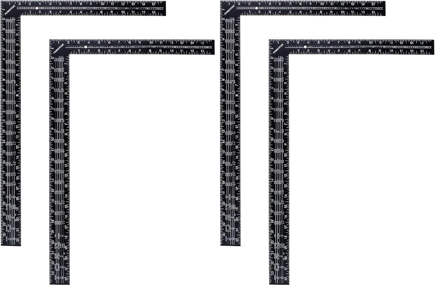 POWERTEC 2PK Framing Square, 16 x 24 Inch Steel Carpenter Square with Rafter Tables, Framing Tools & Right Angle Ruler for Carpenter, Woodworking, Construction (80008-P2) (Pack of 2)