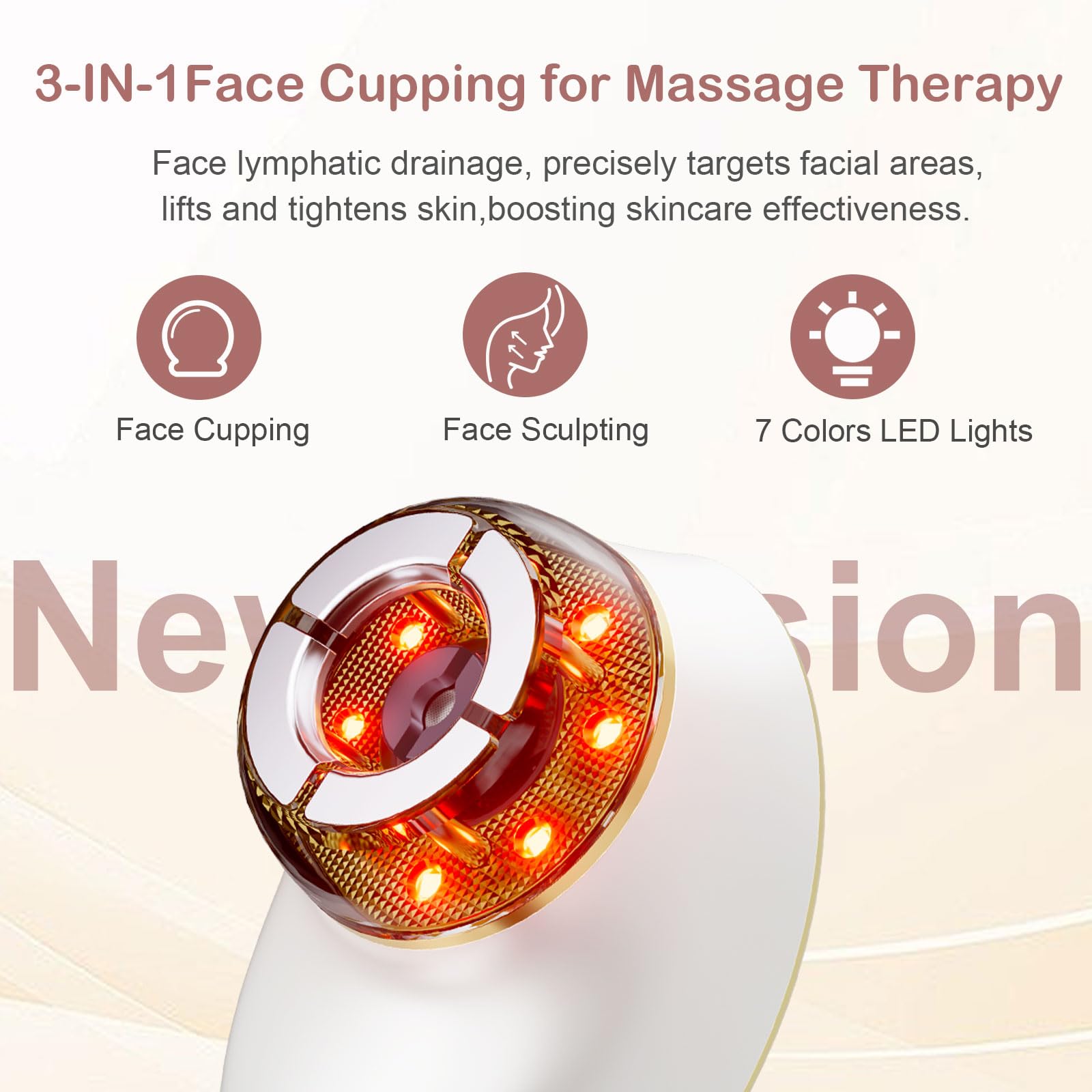 Juegos de terapia de ventosas faciales eléctricas, masaje facial Gua Sha 3 en 1, masajeador de drenaje linfático para cara, 7 colores reafirmantes, herramientas faciales suavizantes (blanco)