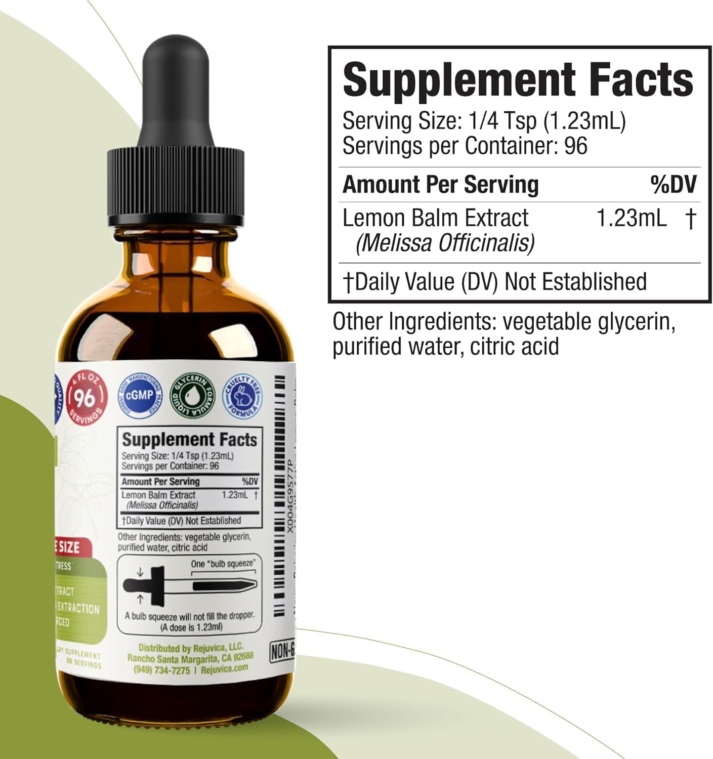 Rejuvica Health Active Lemon Balm 4oz XL Super Size - Advanced Lemon Balm Liquid Extract - Calm Support Drops - Vegan Sugar Free Non GMO Tincture 3 Pack