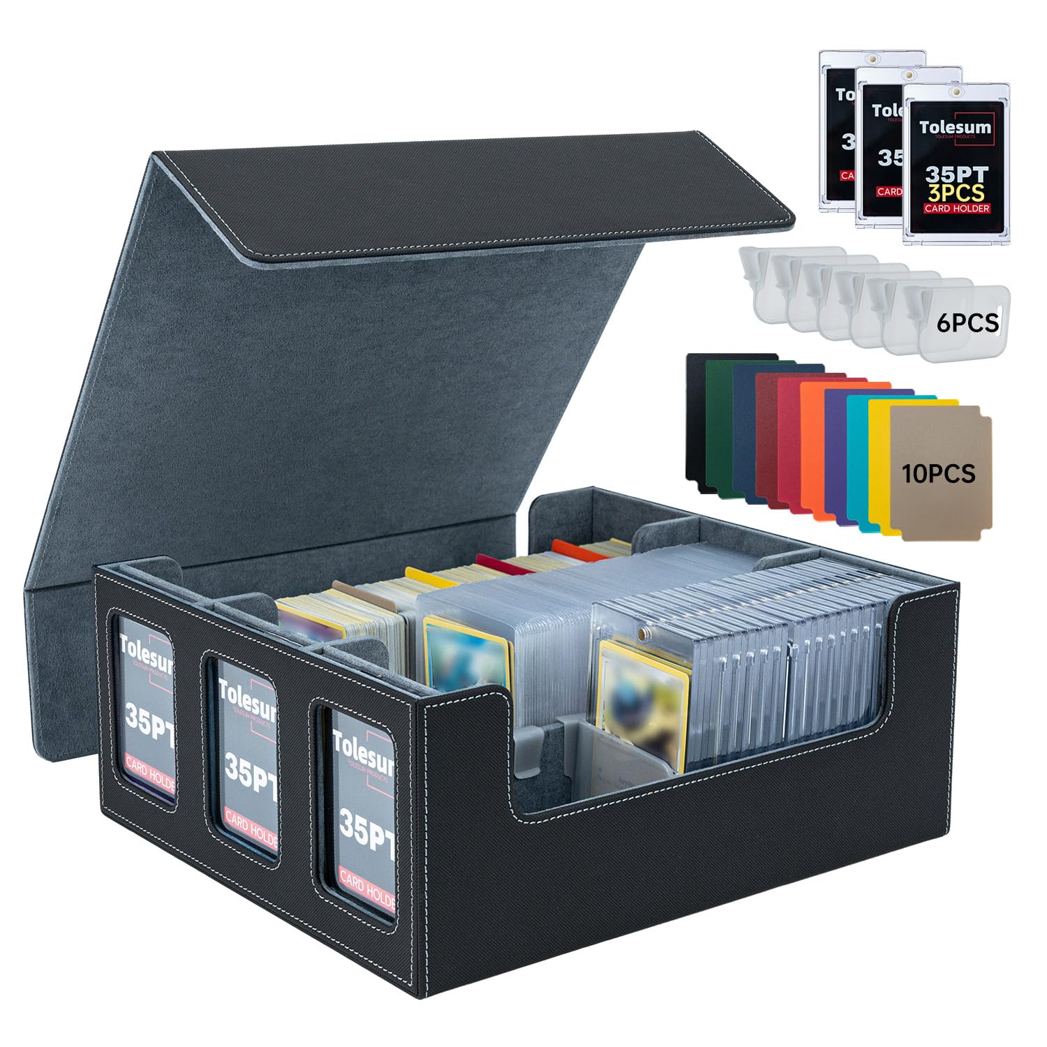 Commander Deck Box per MTG con 3 carte Magnetiche 35PT, Scatola per 1800+ Carte con 10 Divisori e 6 Clip, Adatta per Scatola Porta Carte Collezionabili Toploader da 3"x4" per Magic TCG–Nero