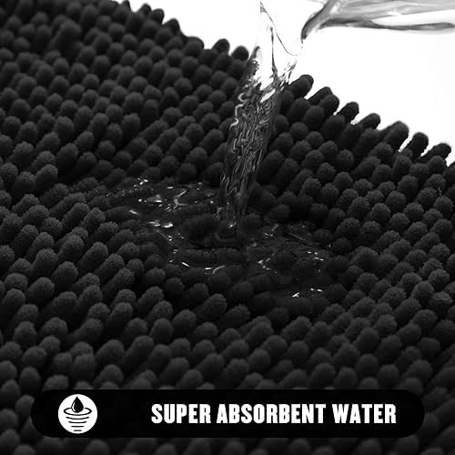 Miniatura 4 de MitoVilla Juego de 2 alfombras de baño negras de 17 x 24 pulgadas + 20 x 32 pulgadas, antideslizantes, extra suaves, absorbentes, de secado rápido,