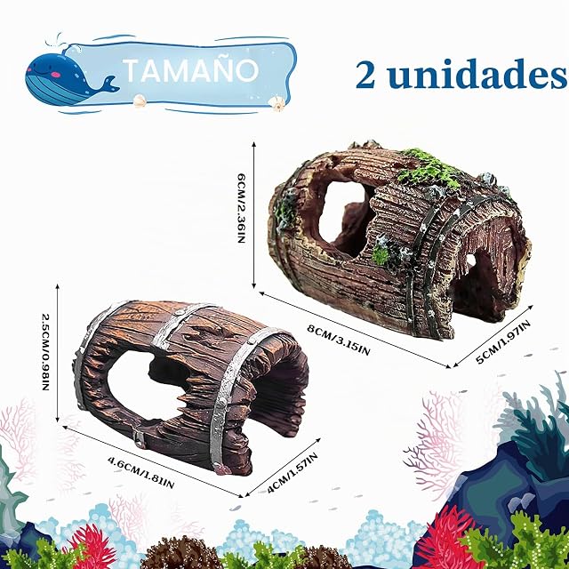 Foto 2 de 7 de CUVZORA 2 piezas de decoración para acuario, tronco de árbol, simulación de musgo, resina