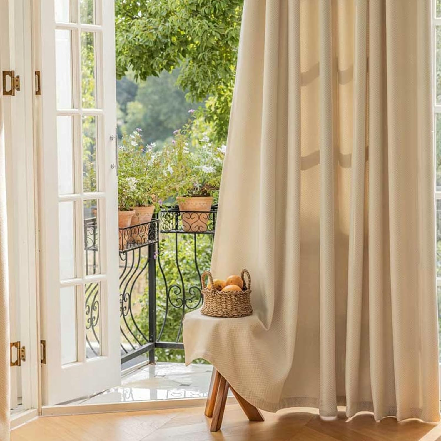 Daesar Bedroom Curtains 2 Panel Sets Blackout, Polyester Grommet Window Curtains 54" W x 84" H Drapes Jacquard Solid Color Wave Striped Beige Yellow Blackout Curtains for Living Room