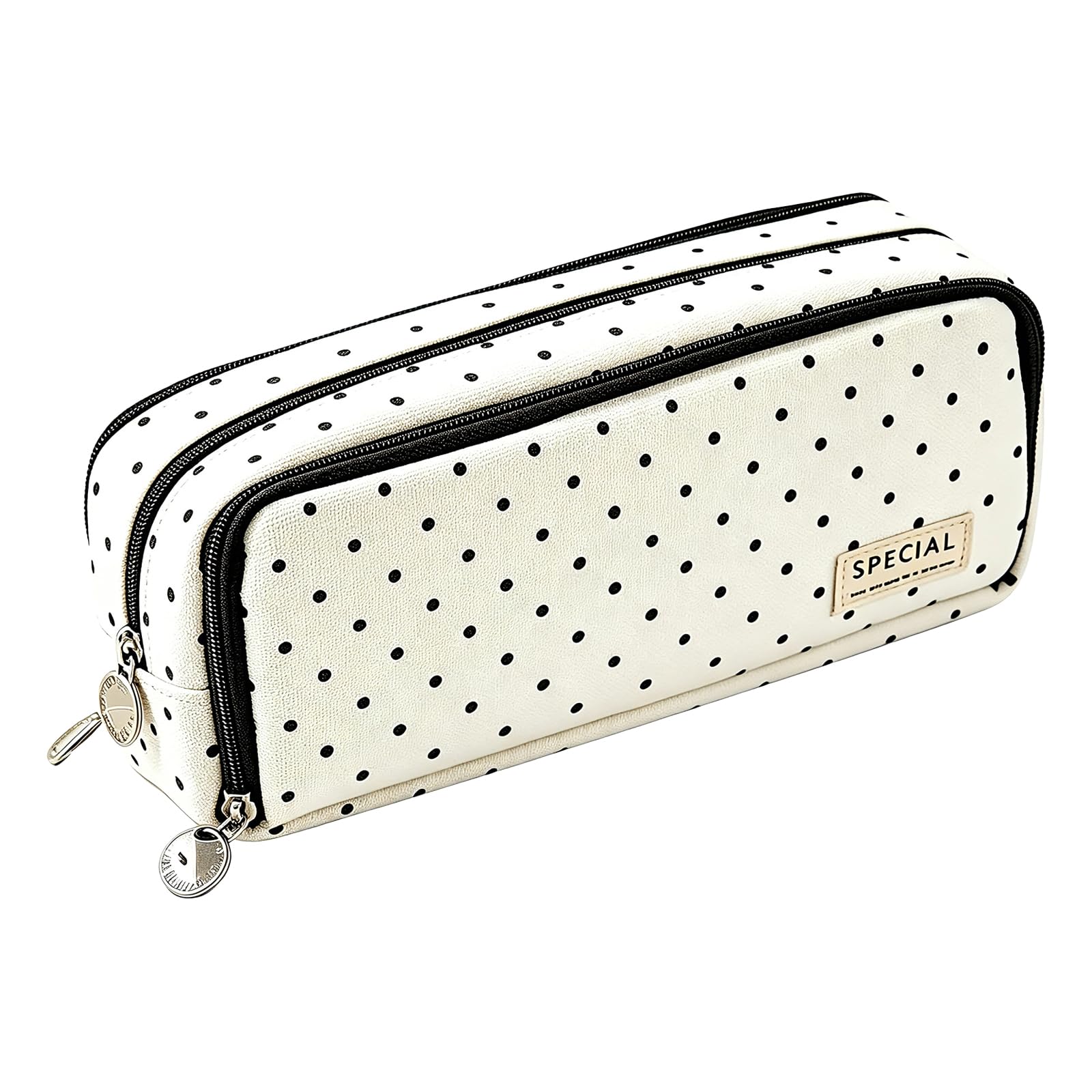Polka Dot Pencil Case for Girls - Large Capacity Pouch with Compartments
