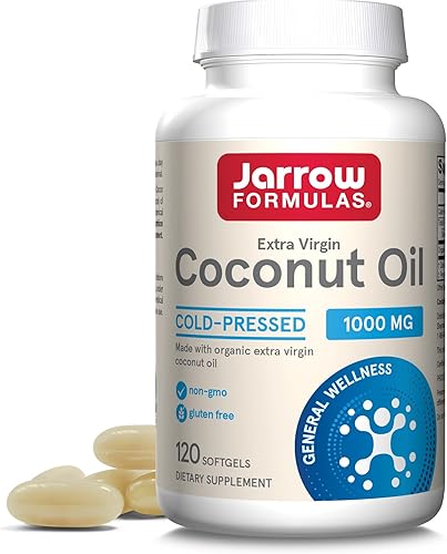 Jarrow Formulas Aceite de coco orgánico extra virgen certificado fabricado con 100 prensado en frío y libre de disolventes 120 unidades