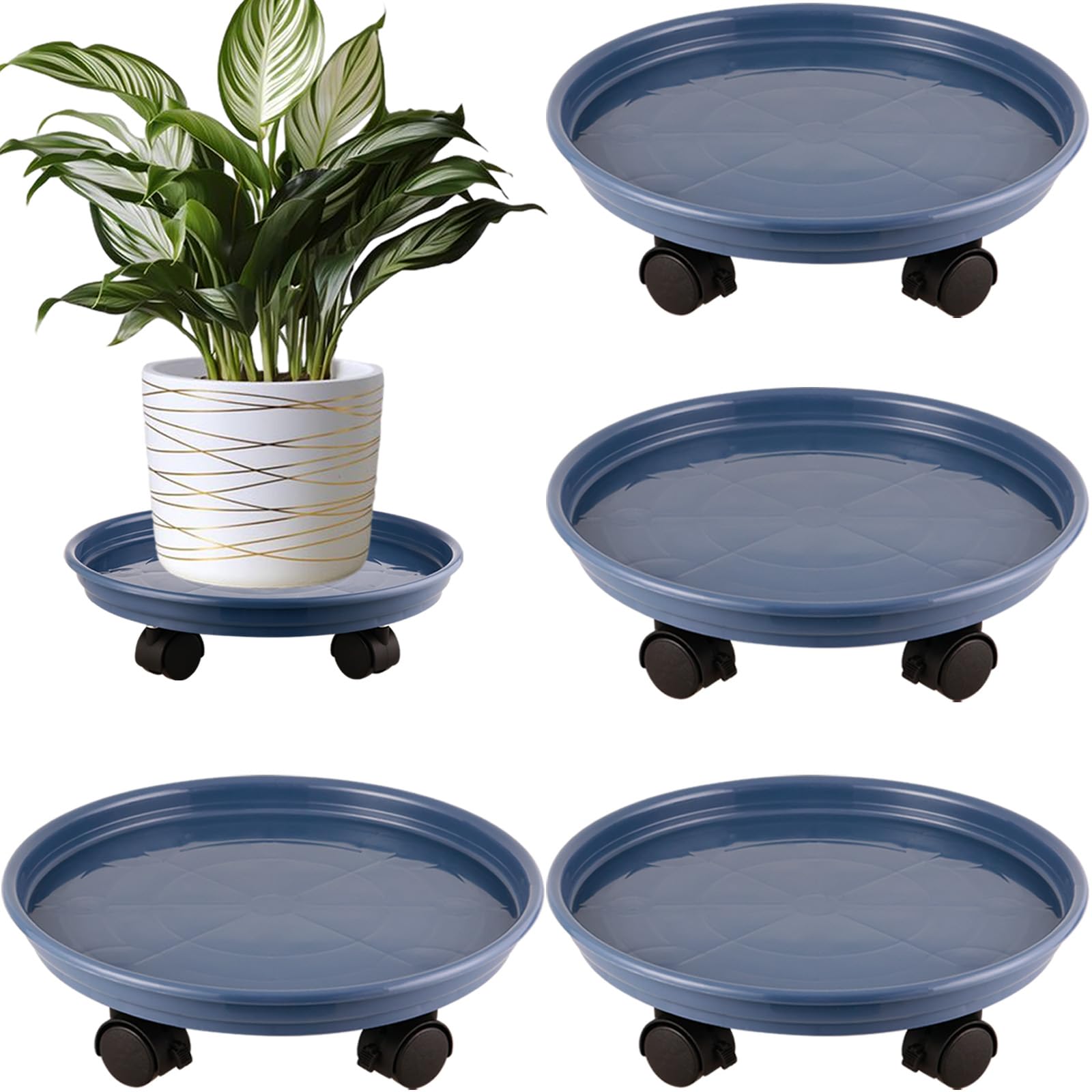 Lot de 4 bacs à plantes en plastique avec roulettes Bleu 30 cm