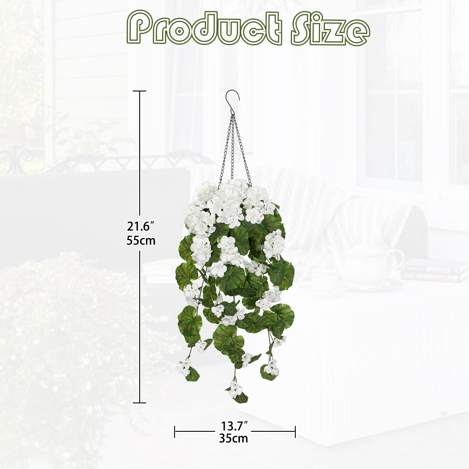 Arborus Artificial Hanging Baskets Artificial Flowers Geranium in Basket Fake Hanging Baskets Flowers Artificial Hanging White Flowers Faux Front Door Plants for Indoors Home Balcony Cafes - Image 2