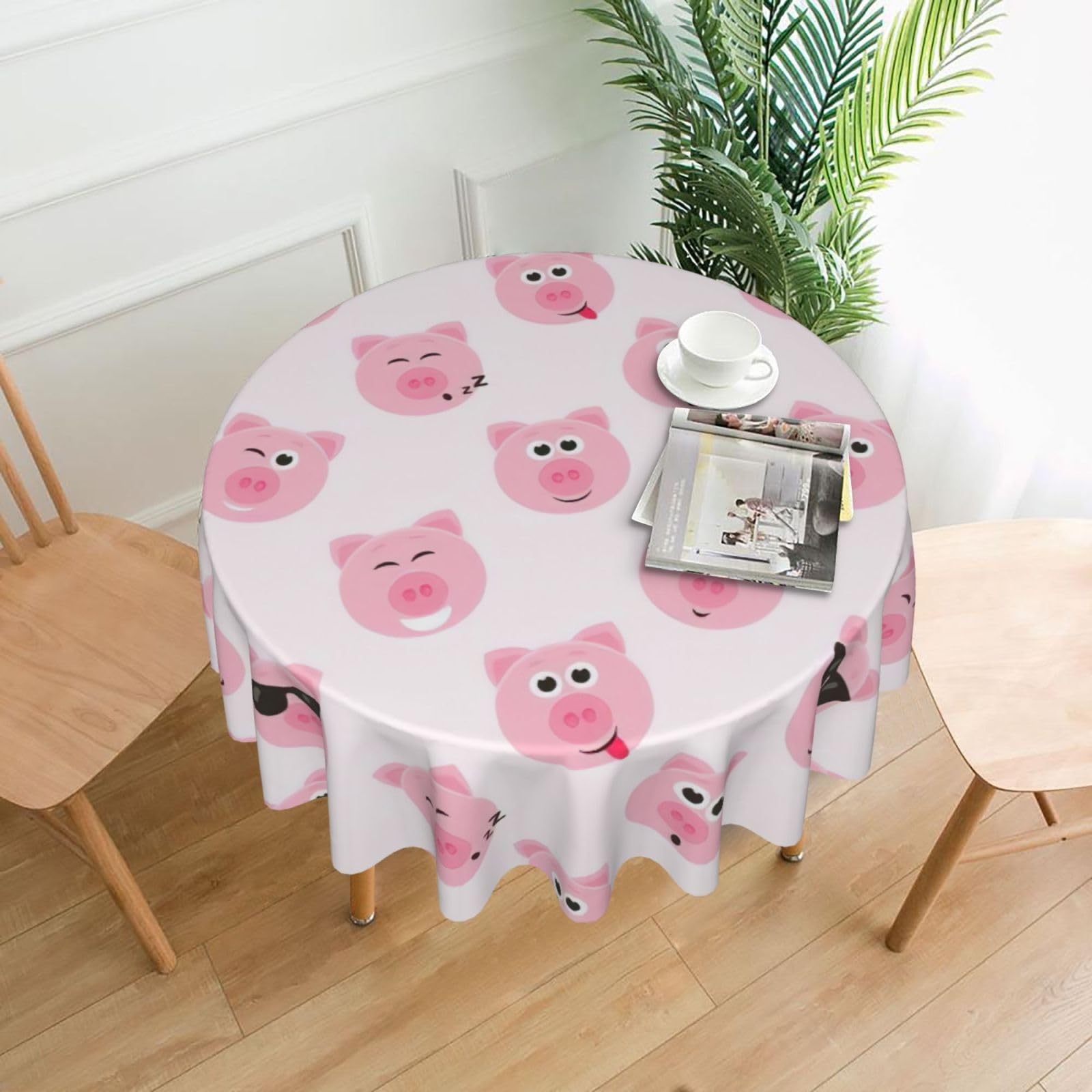Zcmkjlg Funny Pink Pig Face Print Quick Ship Round Tablecloth 60in Polyester Washable Cover for Dining Room