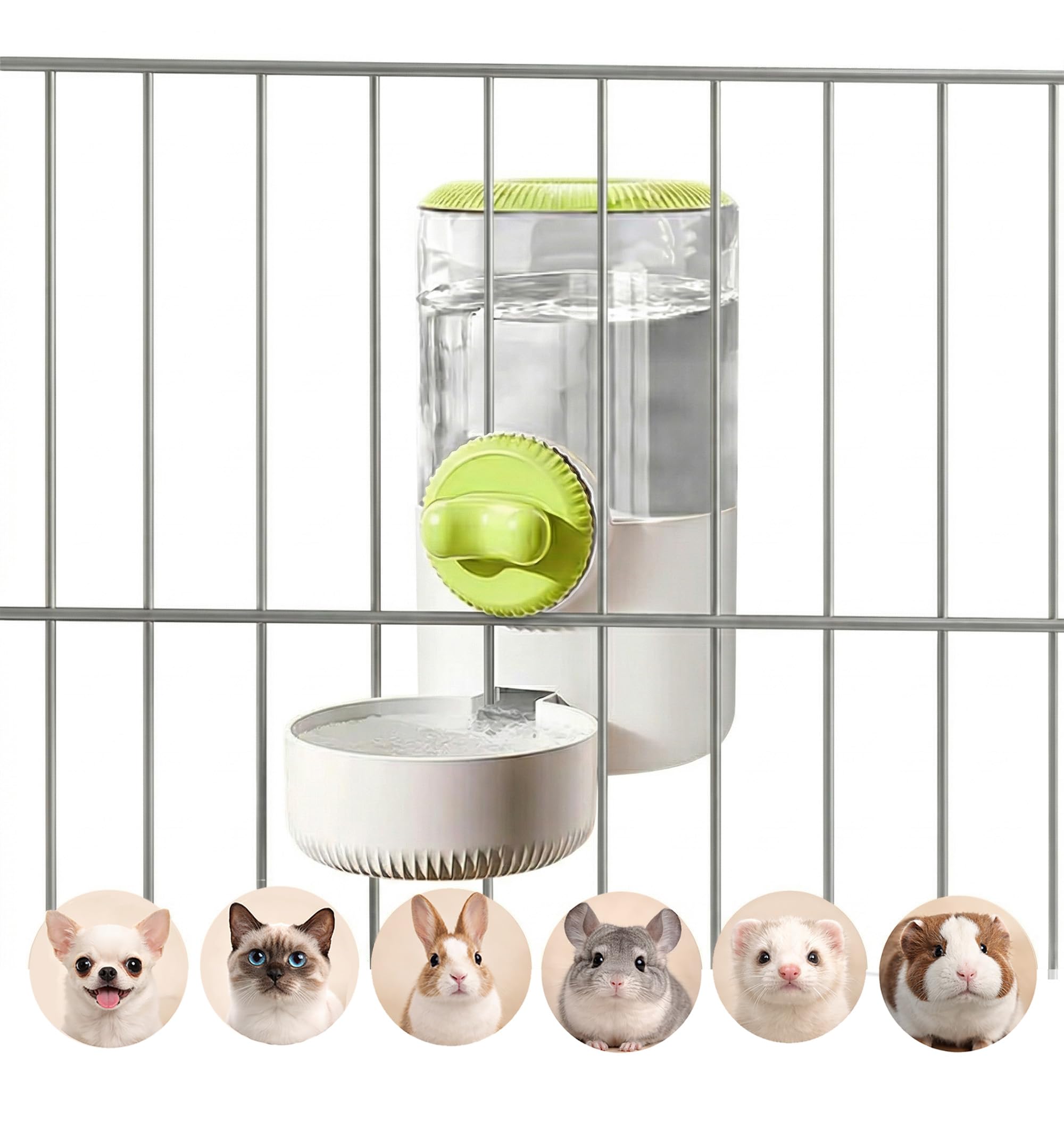 Dispensador de agua de sifón de gravedad automática para colgar en jaula, capacidad de 34 onzas, bebedero automático para mascotas, cuenco de agua para gatos, perros, conejos, hurones, chinchillas