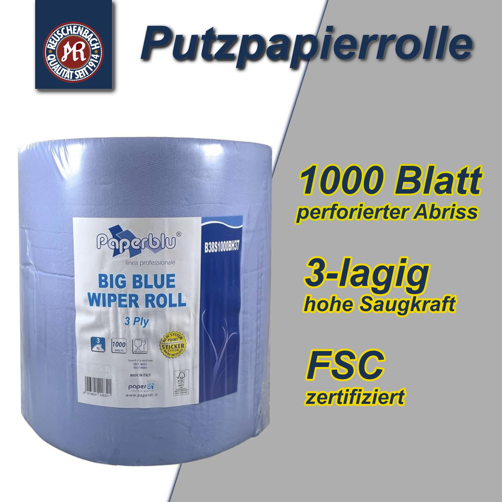 Wiping Roll 2 Ply Blue 1000 Sheets 1 x 2 - Merton Group