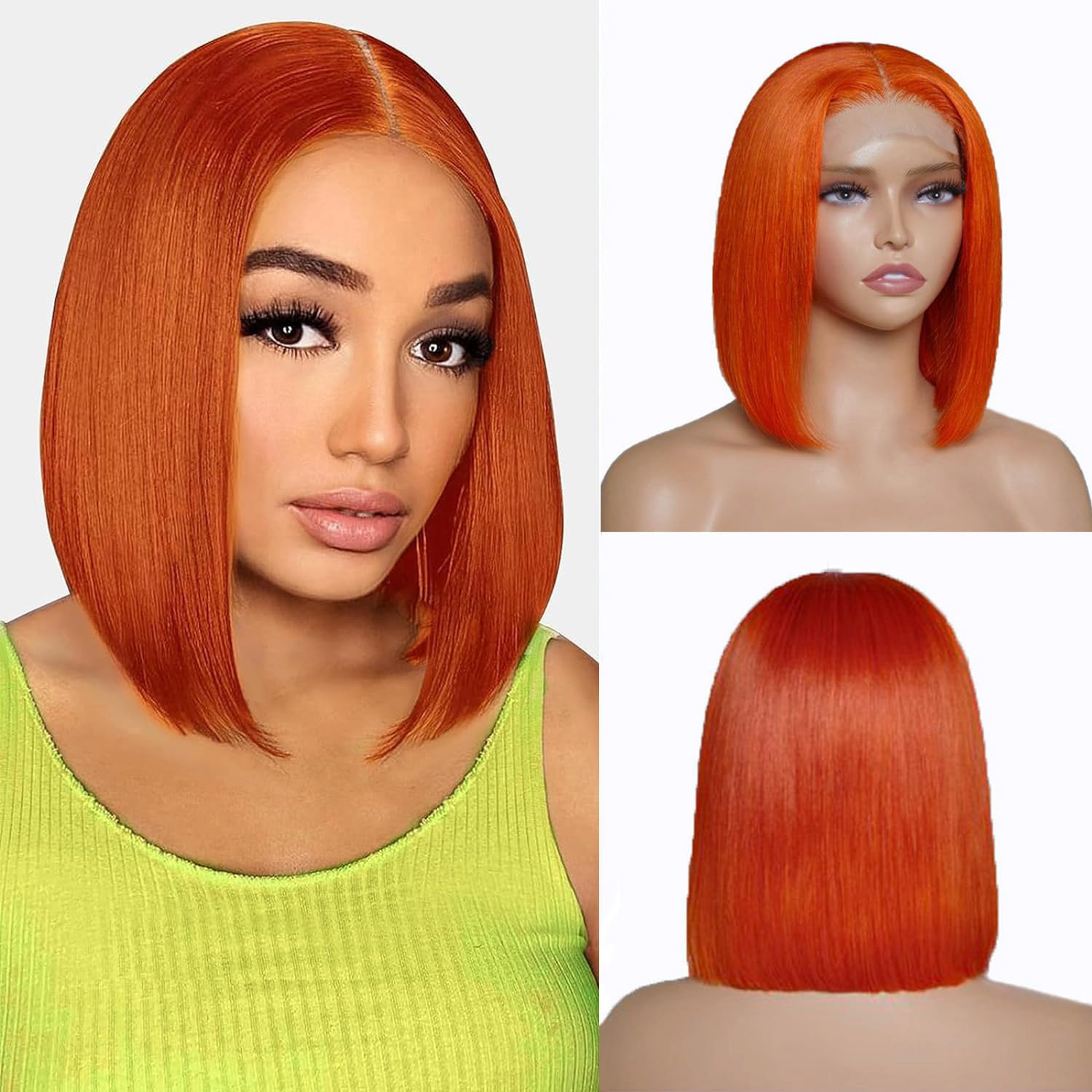 Jinhongze Ginger Orange Bob Wig Human Hair 4X4 Lace Closure Wigs Human Hair Bob Wig 350# Color HD Lace Front Wigs Straight Bob Lace Front Wigs for