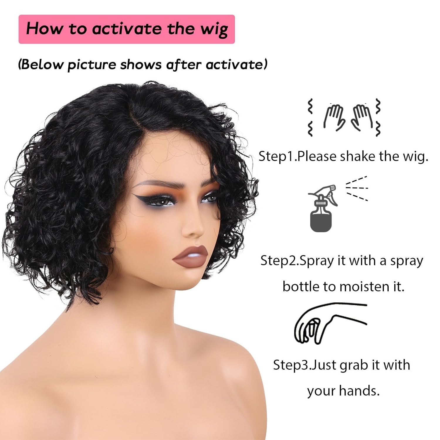 Deep Curly Human Hair Wigs Side Part Lace Front Pre Cut Lace Wear and Go Glueless Wig 8 Inch Short Curly Bob Wigs for Black Women 100% Brazilian Remy Human Hair Black Color