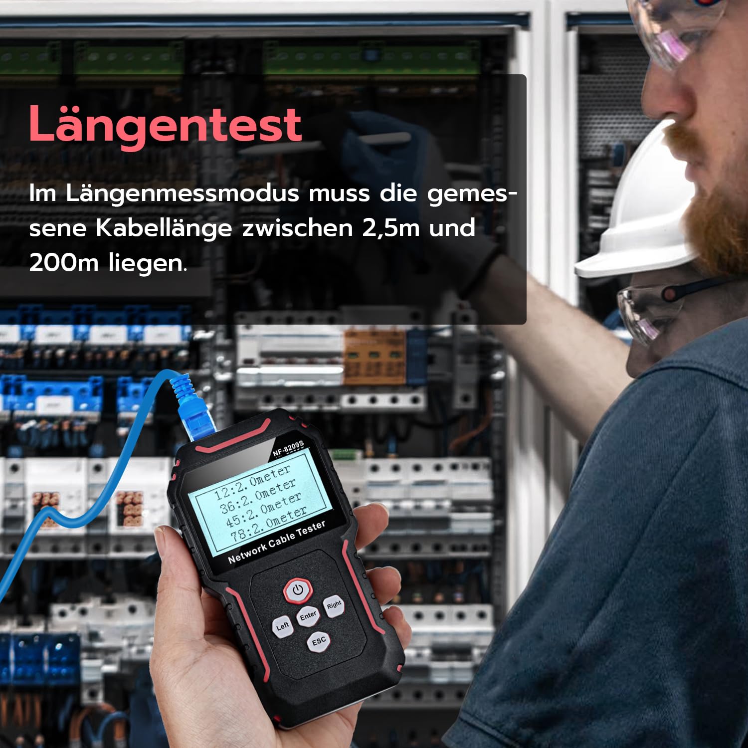 Mcbazel Netzwerk Kabeltester mit POE/NCV, Kabellängenmessung, Port-Blitz, Kabel Tracker