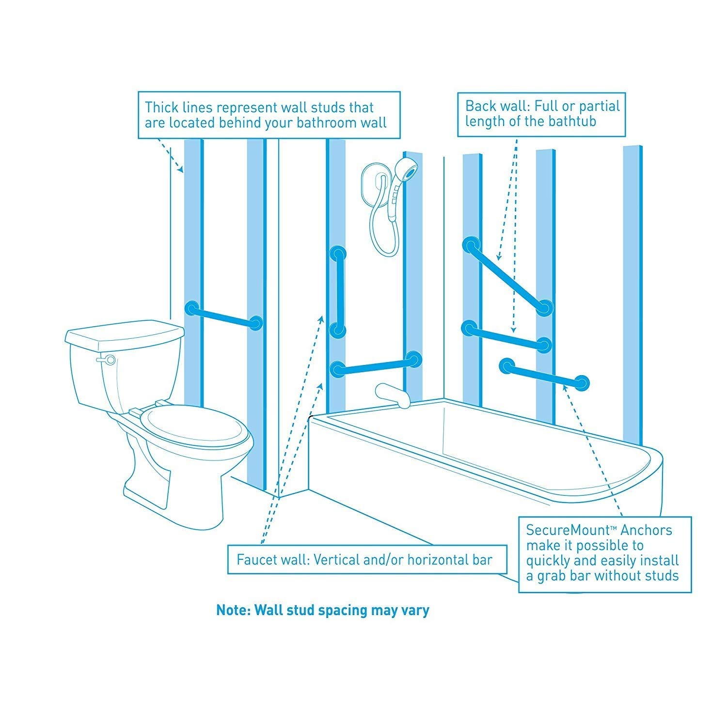 Corrimano Antiscivolo Maniglia per WC Maniglia per WC Nera Sicurezza per Bagno Maniglione Senza Punch, Ventosa Antiscivolo Spazio Maniglia in Alluminio, Maniglione Antistatico ad a