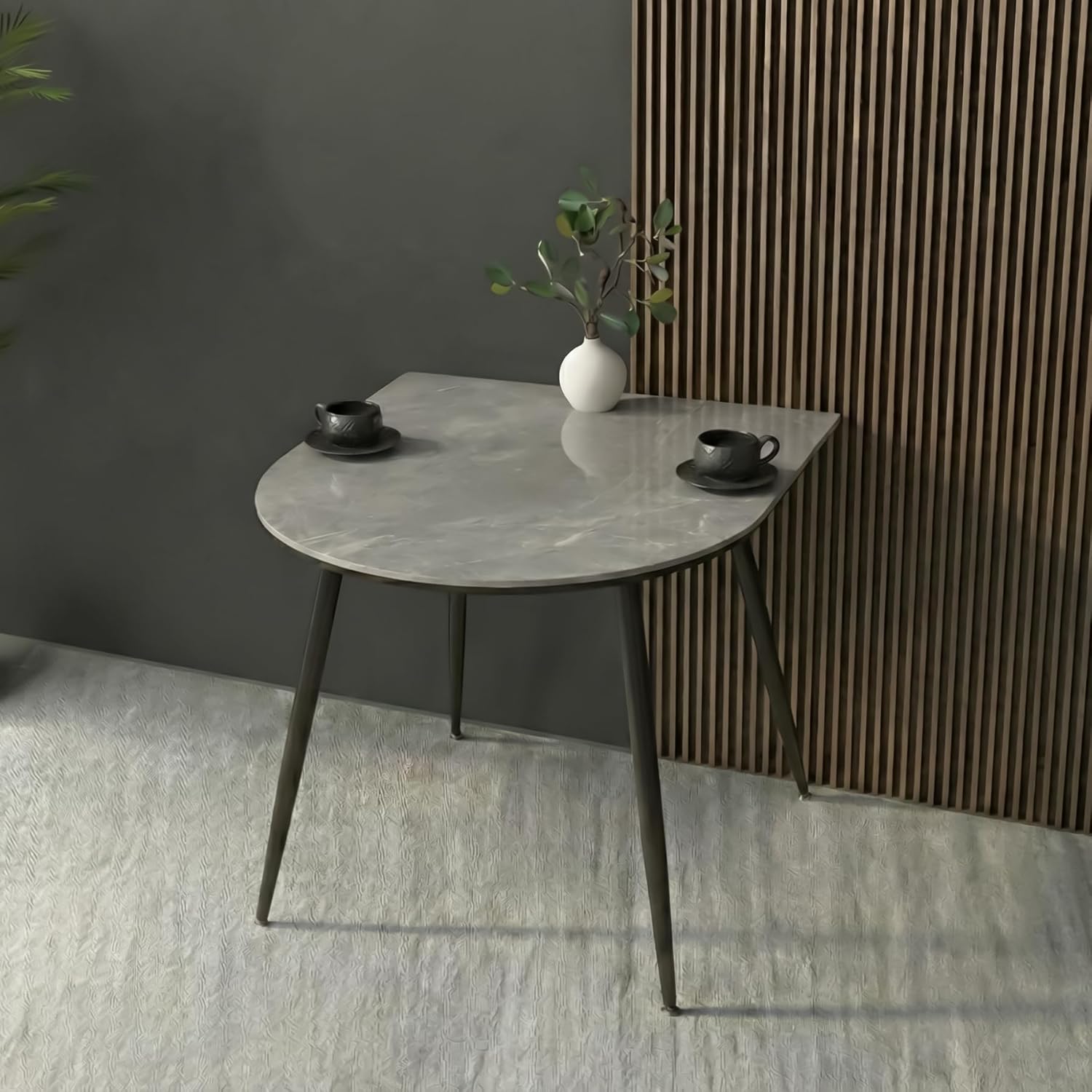 ダイニングテーブル 2人用 大理石調天板 90幅×スチール脚 単品 北欧風 グレー 90x80x72cm