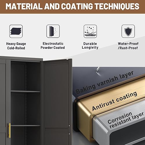 Miniatura 4 de Armario de almacenamiento de despensa de cocina de metal con 2 puertas y 3 estantes ajustables, armario de despensa con pie de nivelación ajustable