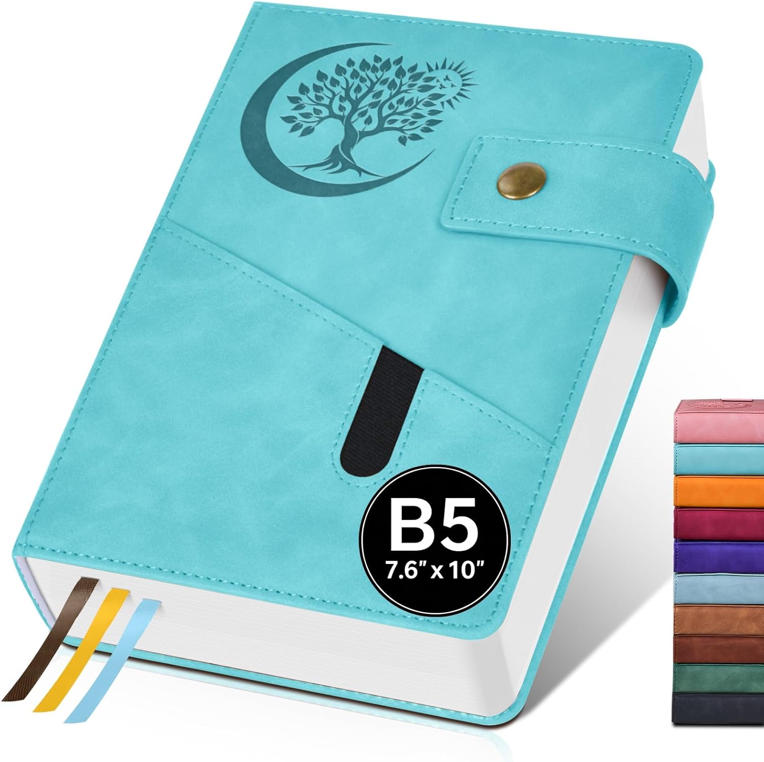 PAIBAS A4 Leather Lined Journal Notebook, 8.5"x11" 366 Pages 100GSM College Ruled Hardcover Diary with 3 Ribbon Bookmarks, Brass Snap & Front Pocket, Journals for Writing Work Travel Men Women