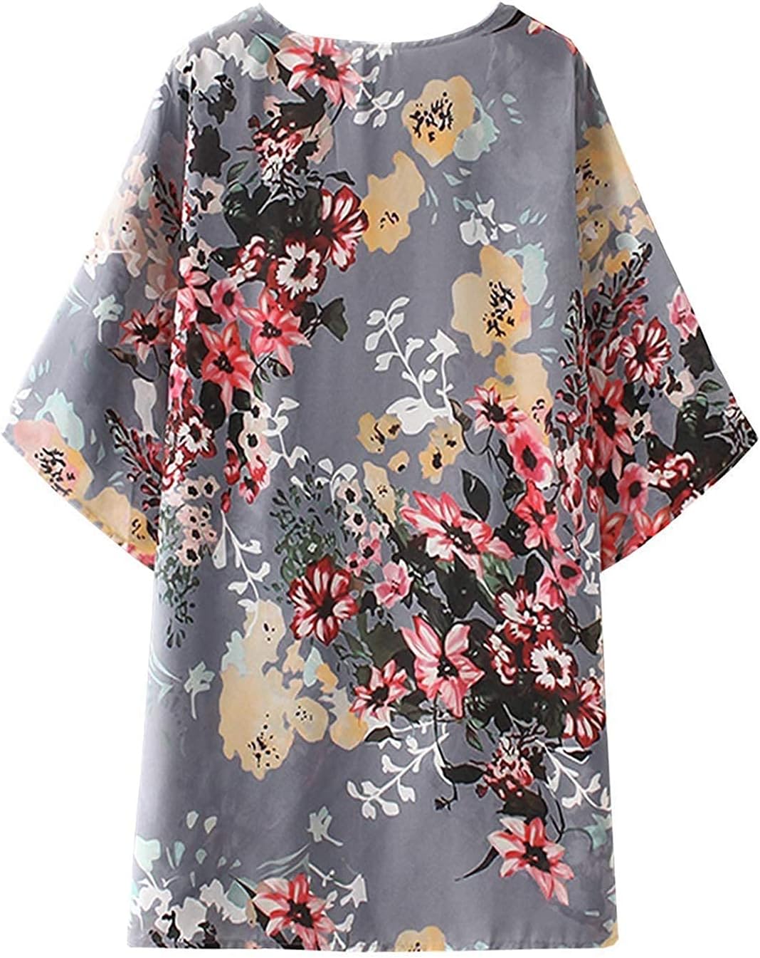 Chunoy Women Floral Beach Wear Cover Up Chiffon Kimono Cardigan Open Front Blouse Top - Image 6