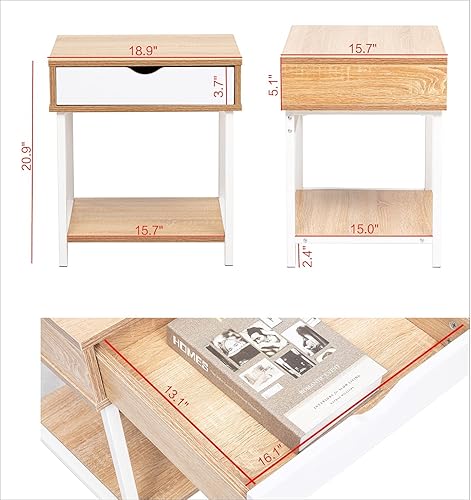 Miniatura 6 de JJS Mesa auxiliar auxiliar, mesita de noche, mesita de noche con cajón y estantes de almacenamiento, mesa de sofá para sala de estar, dormitorio,