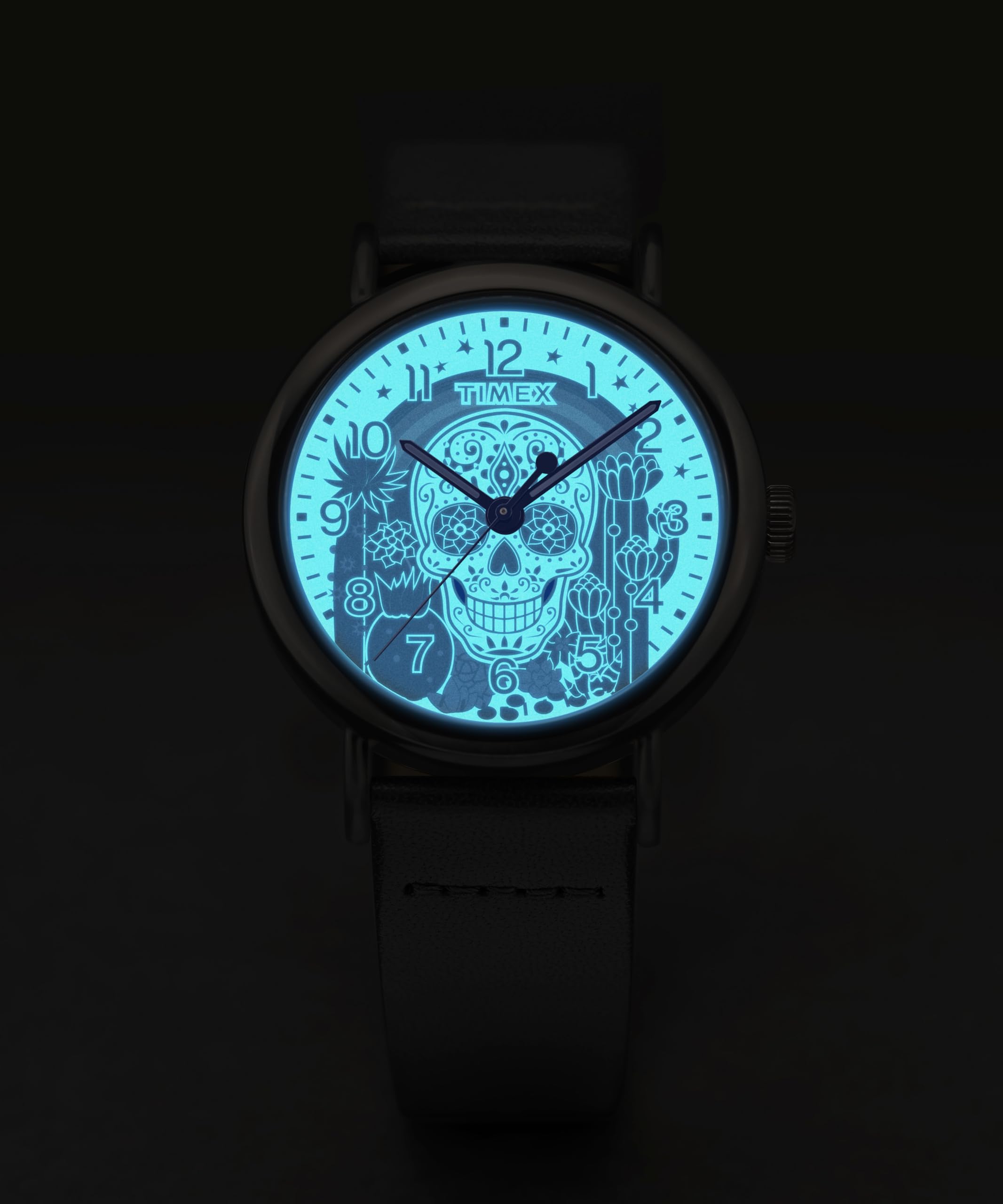 Timex Weekender Day Of The Dead Tw2Y15900 Zegarek Męski, 40 mm, Czarny Skórzany Pasek i Czarna Tarcza